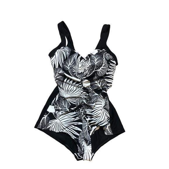 Gabar Ladies One Piece Swimsuit 18W 18 2X women’s Black & White Tropical - Picture 1 of 9